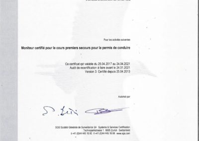 certificat premiers secours 2017